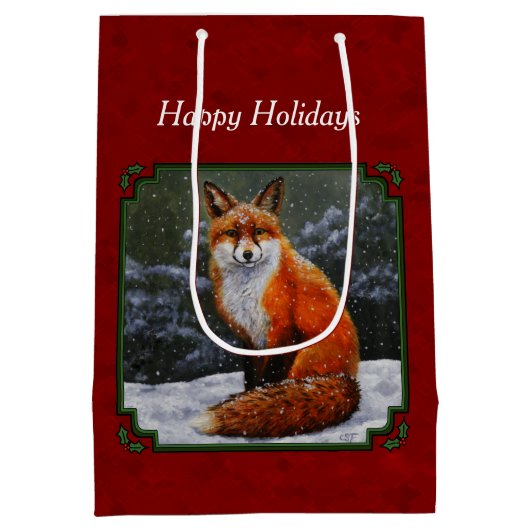 Cute Red Fox in Winter Snow Medium Cadeauzakje (Achterkant)