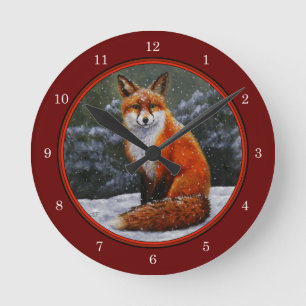 Cute Red Fox in Winter Snow Ronde Klok