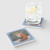 Cute Red Fox in Winter Snow Stenen Onderzetter (Zijkant)
