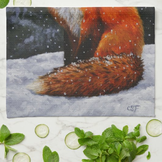 Cute Red Fox in Winter Snow Theedoek (Gevouwen)