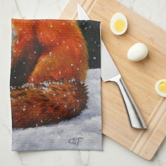 Cute Red Fox in Winter Snow Theedoek (Quarter Fold)