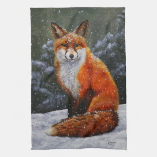 Cute Red Fox in Winter Snow Theedoek