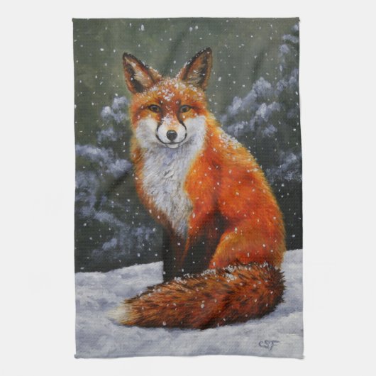 Cute Red Fox in Winter Snow Theedoek (Verticaal)