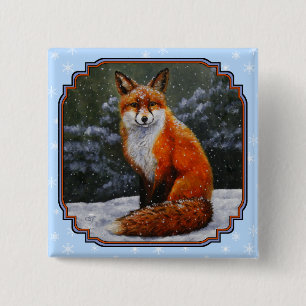 Cute Red Fox in Winter Snow Vierkante Button 5,1 Cm