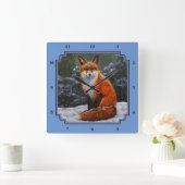 Cute Red Fox in Winter Snow Vierkante Klok (Huis)