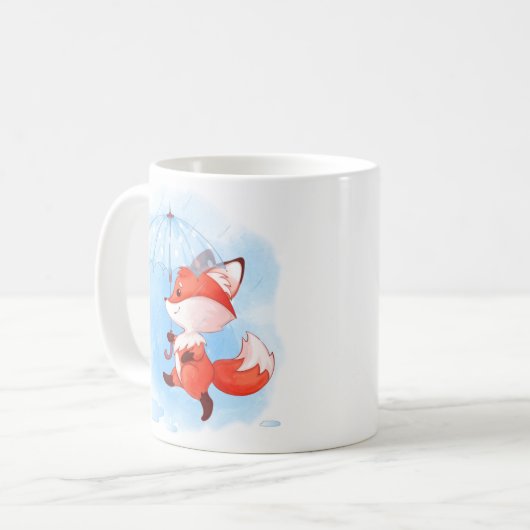 Cute Red Fox met Umbrella Koffiemok (Voorkant links)