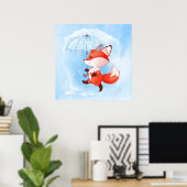 Cute Red Fox met Umbrella Poster (Thuiskantoor)
