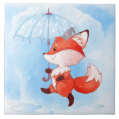 Cute Red Fox met Umbrella Tegeltje (Voorkant)
