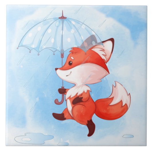Cute Red Fox met Umbrella Tegeltje (Voorkant)