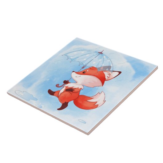 Cute Red Fox met Umbrella Tegeltje (Zijkant)
