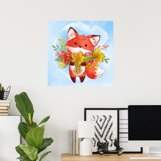 Cute Red Fox met valkleppen Poster (Thuiskantoor)