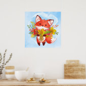 Cute Red Fox met valkleppen Poster (Keuken)