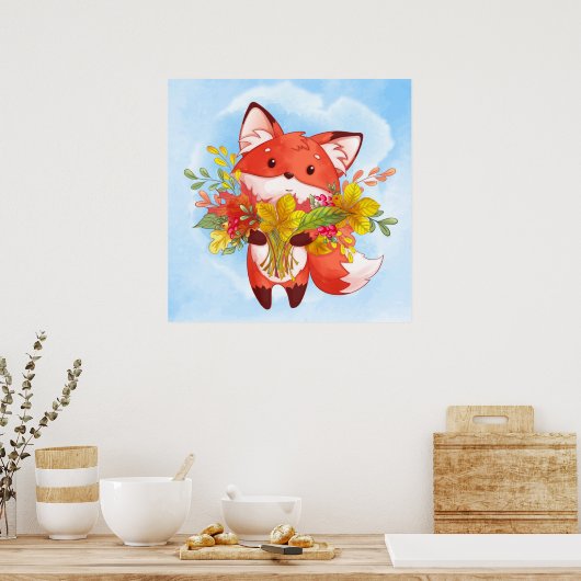 Cute Red Fox met valkleppen Poster (Keuken)