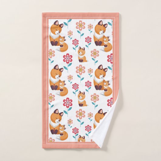 Cute red fox moeder met baby-grens Moederdag Bad Handdoek (Handdoek)