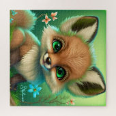 Cute Red Fox Oranje Blue Flower Green Legpuzzel (Horizontaal)
