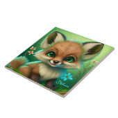 Cute Red Fox Oranje Blue Flower Green Tegeltje (Zijkant)