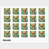 Cute Red Fox Oranje Blue Flower Vierkante Sticker (Vel)