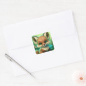 Cute Red Fox Oranje Blue Flower Vierkante Sticker (Envelop)