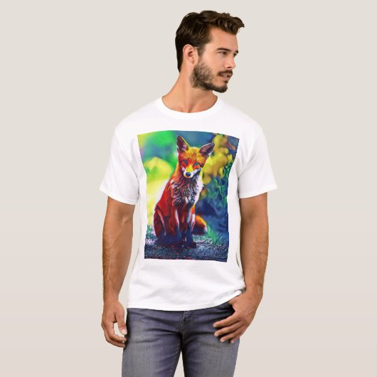 Cute Red Fox Portrait Painting Digital Art T-Shirt (Voorkant volledig)