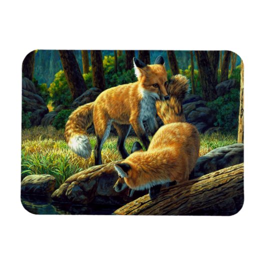 Cute Red Fox Pups afspelen Magneet (Horizontaal)