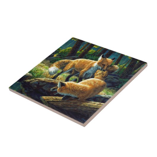 Cute Red Fox Pups afspelen Tegeltje (Zijkant)