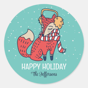 Cute Red Fox Snowy Winter Holiday Animal Ronde Sticker