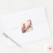 Cute Red Fox Under Pink Cherry Blossom Tree Vierkante Sticker (Envelop)