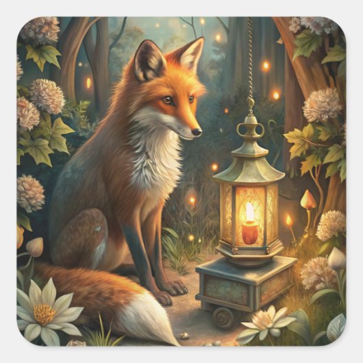 Cute Red Fox Vierkante Sticker (Voorkant)