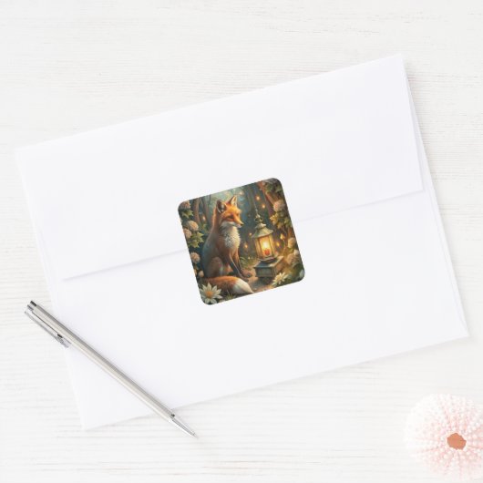 Cute Red Fox Vierkante Sticker (Envelop)
