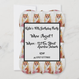 Cute Red Fox Waterverf 16e verjaardag Uitnodiging