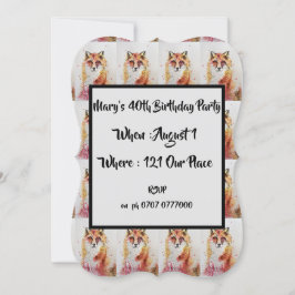 Cute Red Fox Waterverf 40th Birthday Invitation Kaart