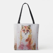Cute Red Fox Waterverf Dierenvrienden Canvas tas (Achterkant)