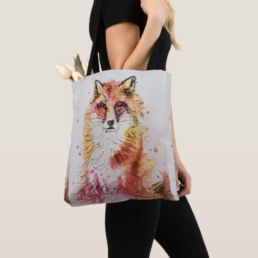 Cute Red Fox Waterverf Dierenvrienden Canvas tas (Dichtbij)