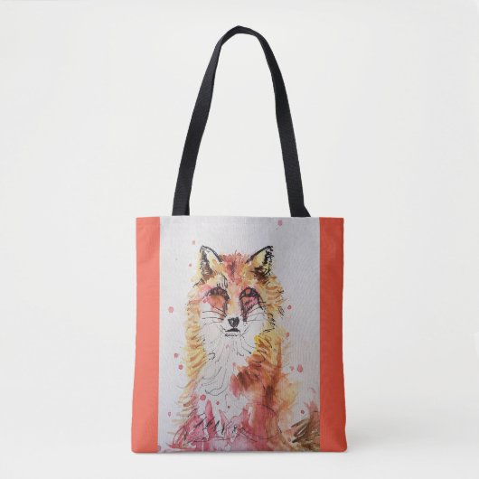 Cute Red Fox Waterverf Dierenvrienden Canvas tas (Voorkant)