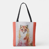 Cute Red Fox Waterverf Dierenvrienden Canvas tas (Achterkant)