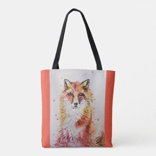 Cute Red Fox Waterverf Dierenvrienden Canvas tas (Achterkant)
