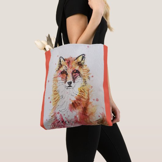 Cute Red Fox Waterverf Dierenvrienden Canvas tas (Dichtbij)