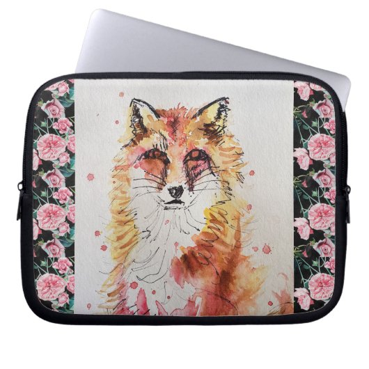 Cute Red Fox Waterverf Girls Ladie Laptop Sleeve (Voorkant)