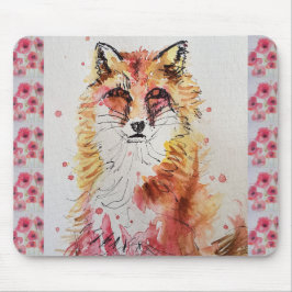 Cute Red Fox Waterverf Painting Mouse Mat poppy Muismat