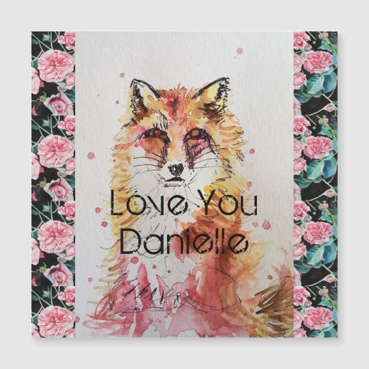 Cute Red Fox Waterverf Pink Rose Girls Dames Mag (Voorkant)