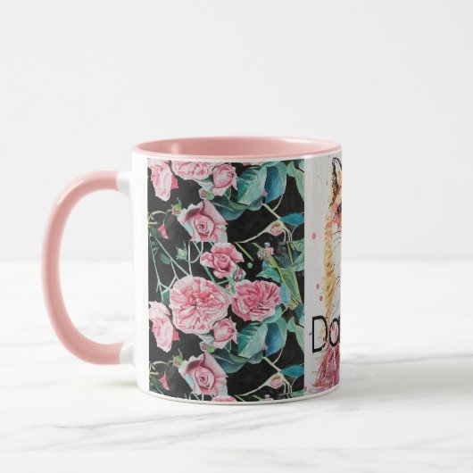 Cute Red Fox Waterverf Pink Rose Girls Mok (Links)