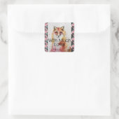 Cute Red Fox Waterverf Pink Rose Girls Vierkante Sticker (Tas)