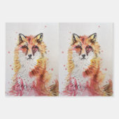 Cute Red Fox Waterverf Roos Woodland Animal Art Inpakpapier Vel (Voorkant 3)