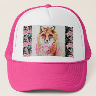 Cute Red Fox Waterverf roze Roses Girls Trucker Pet
