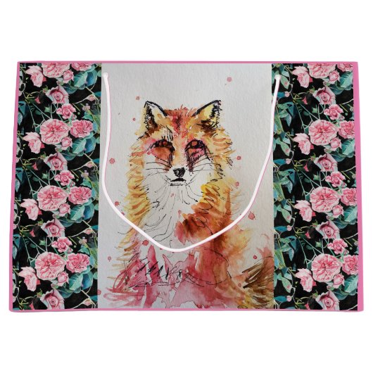 Cute Red Fox Waterverf Schilder Art Gift Bag Groot Cadeauzakje (Voorkant)