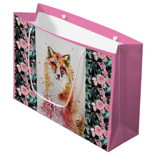 Cute Red Fox Waterverf Schilder Art Gift Bag Groot Cadeauzakje (Voorkant Gekanteld)