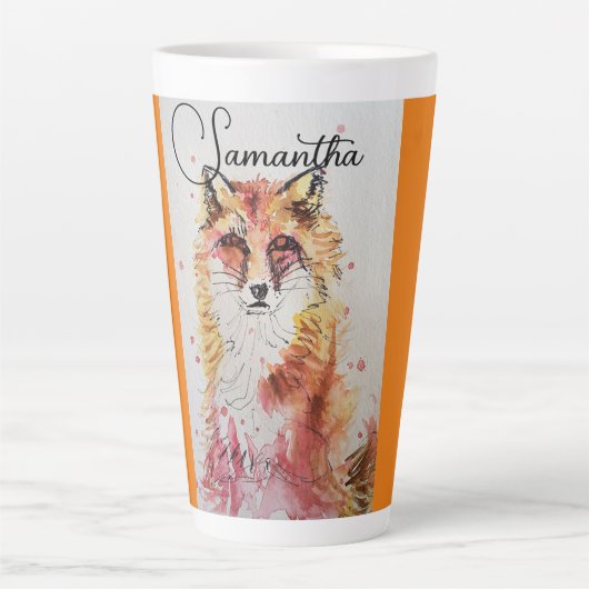 Cute Red Fox Waterverf Schilderen Mok Sinaasappel (Voorkant)