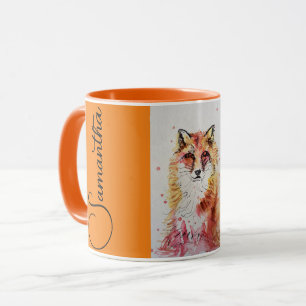 Cute Red Fox Waterverf Schilderen Mok Sinaasappel