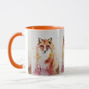 Cute Red Fox Waterverf Schilderen Mok Sinaasappel