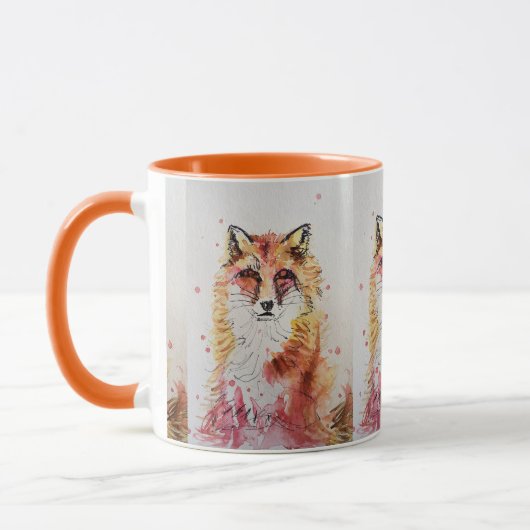 Cute Red Fox Waterverf Schilderen Mok Sinaasappel (Links)